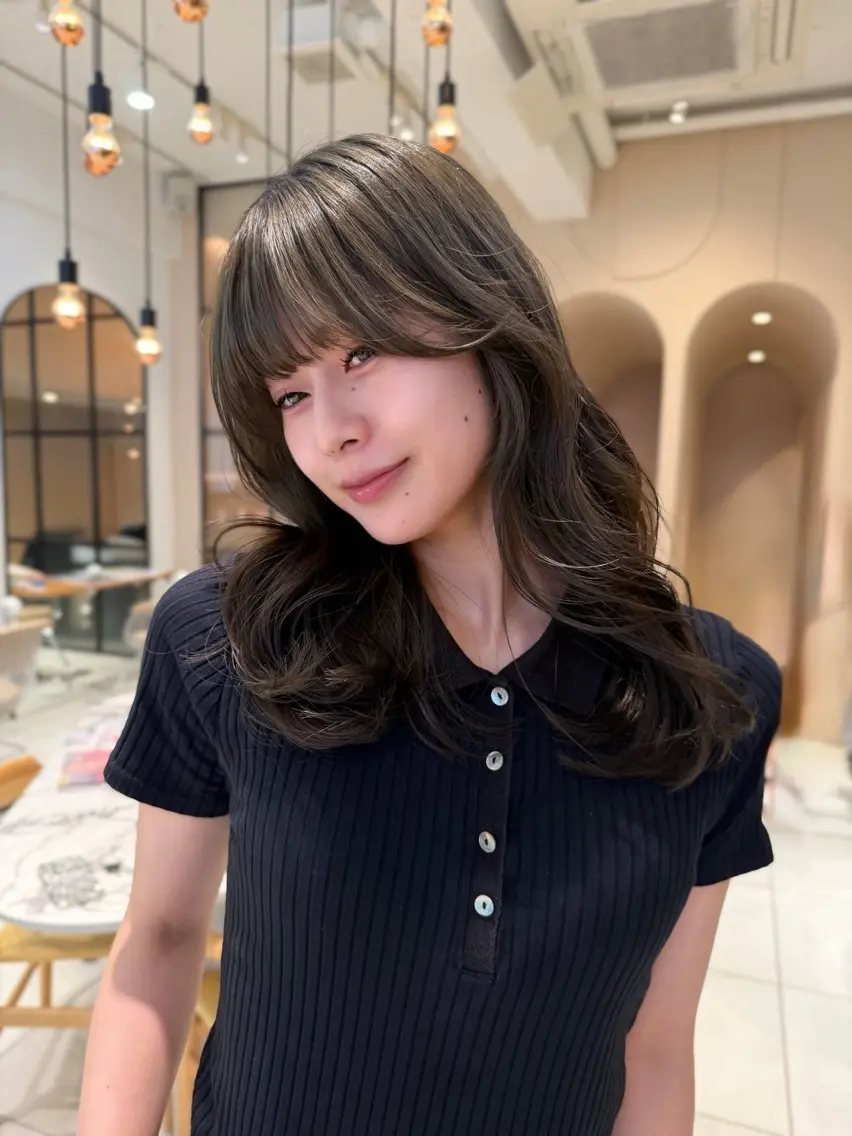 ロング カラー ブリーチ ミント カット ヘアカラー mika /ミディア ムレイヤー/メンズのヘアスタイル