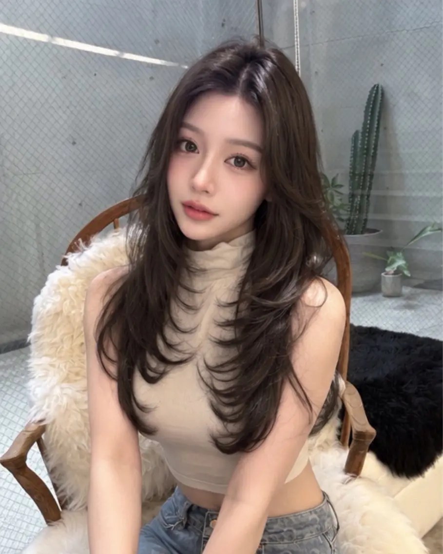 ロング ハッシュカット 韓国風ヘア レイヤーカット トリートメント カット トリートメント pia 薬院のヘアスタイル
