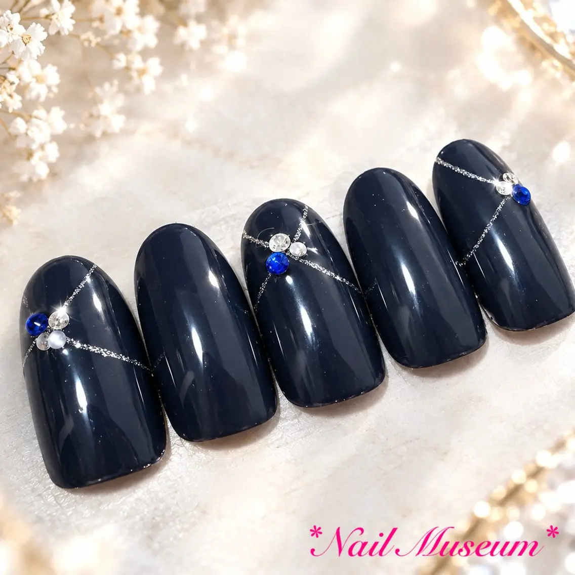 ネイル ブルー ジェルネイル ネイビー パラジェル シンプルネイル ハンドネイル nailmuseum KAMATARIのネイルデザイン
