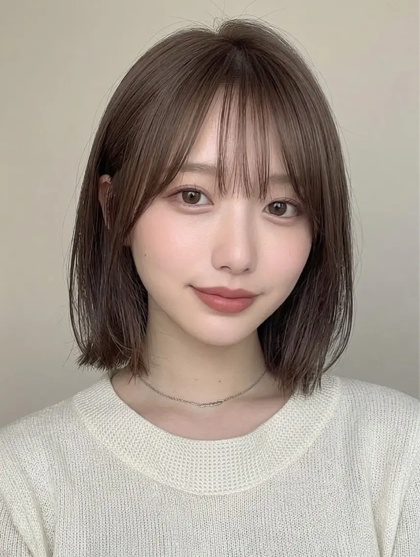 ミディアム カラー ブラウンカラー ボブ カット ヘアカラー 【名古屋】ボブ/透明 感カラー/ちぇりーのヘアスタイル