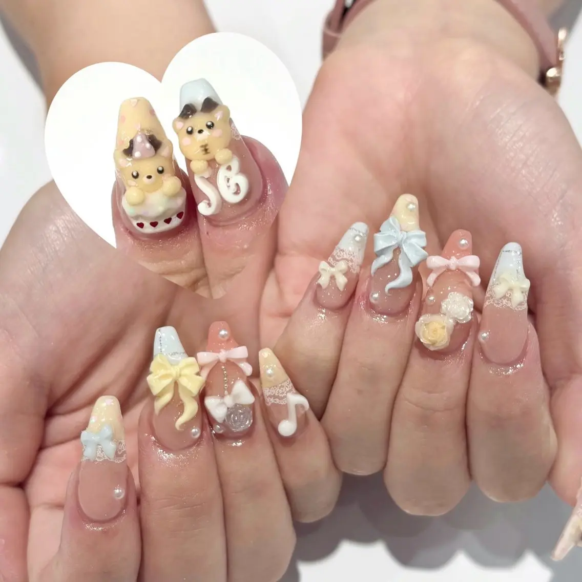 ネイル レース 持ち込み パステルネイル リボン モデル様募集中♡ Kokomi🍮のネイルデザイン