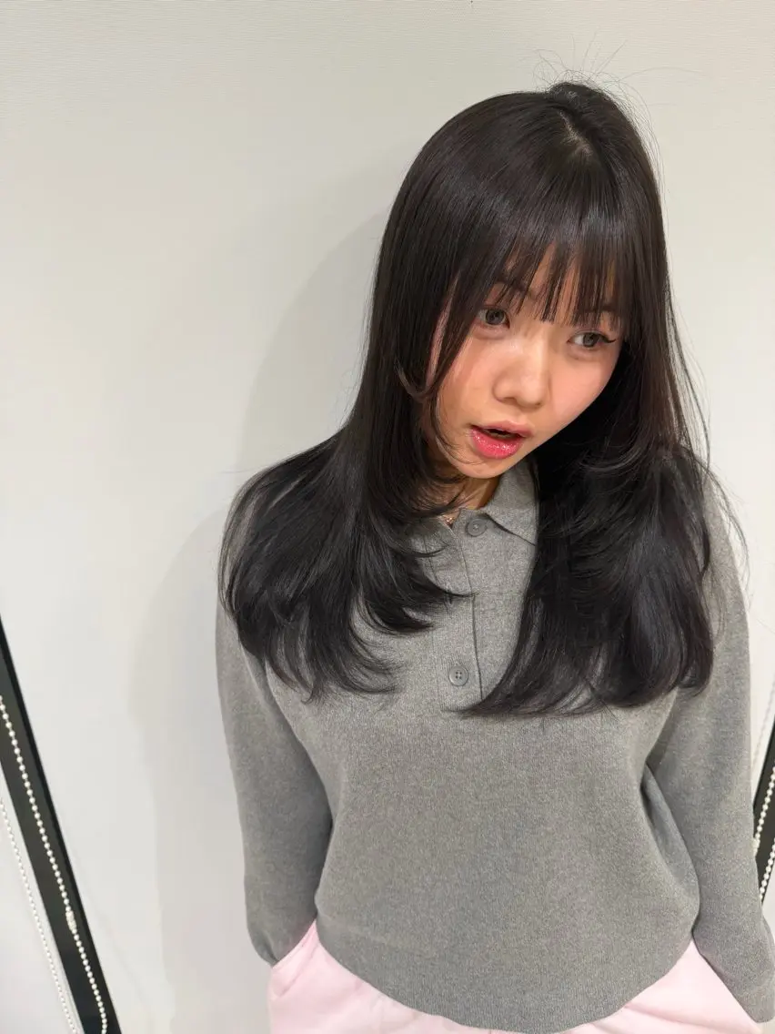 セミロング レイヤーカット 朴 鈴香のヘアスタイル