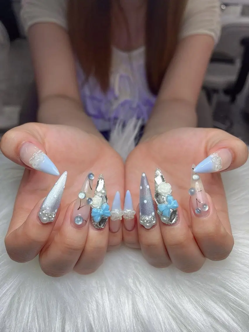 ネイル フレンチネイル ジェルネイル ガーリー 韓国ネイル ロングネイル ハンドネイル NieNail Nezukoのネイルデザイン