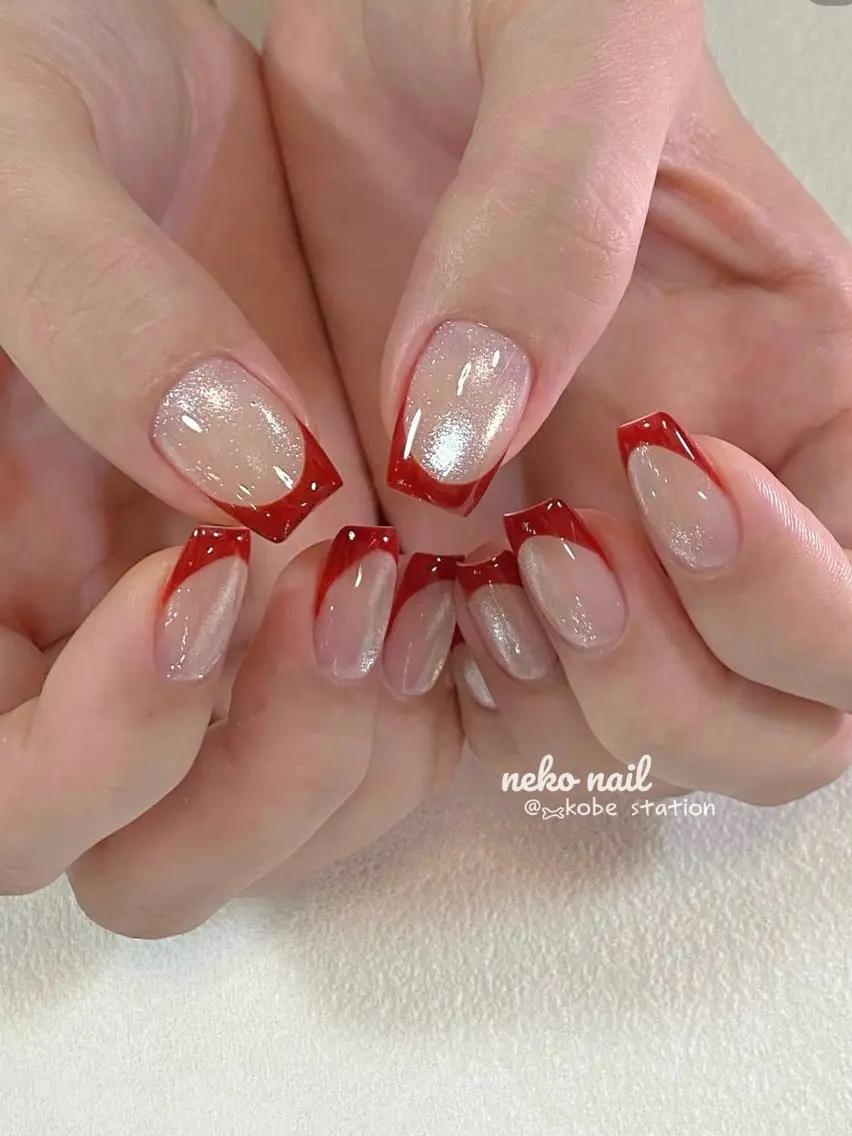 ネイル フレンチネイル キラキラネイル マグネットネイル ハンドネイル neko nail三宮元町店のネイルデザイン