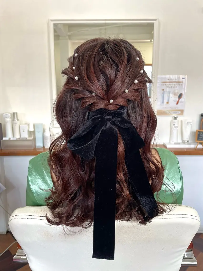 セミロング ヘアアレンジ ハーフアップ ボブ 顔周りカット 韓国風ヘア レイヤーカット ヘアセット fulam － KAEDEのヘアスタイル