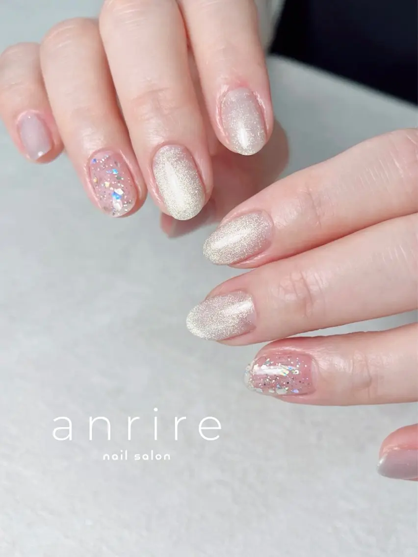 ネイル ジェルネイル キラキラネイル ラメ(グリッター) マグネットネイル オフィスネイル nailsalon anrireのネイルデザイン