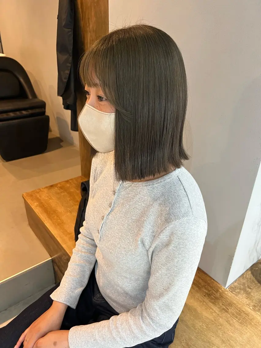 ミディアム カラー カット ヘアカラー トリートメント akane/オリーブ /ボブパーマのヘアスタイル