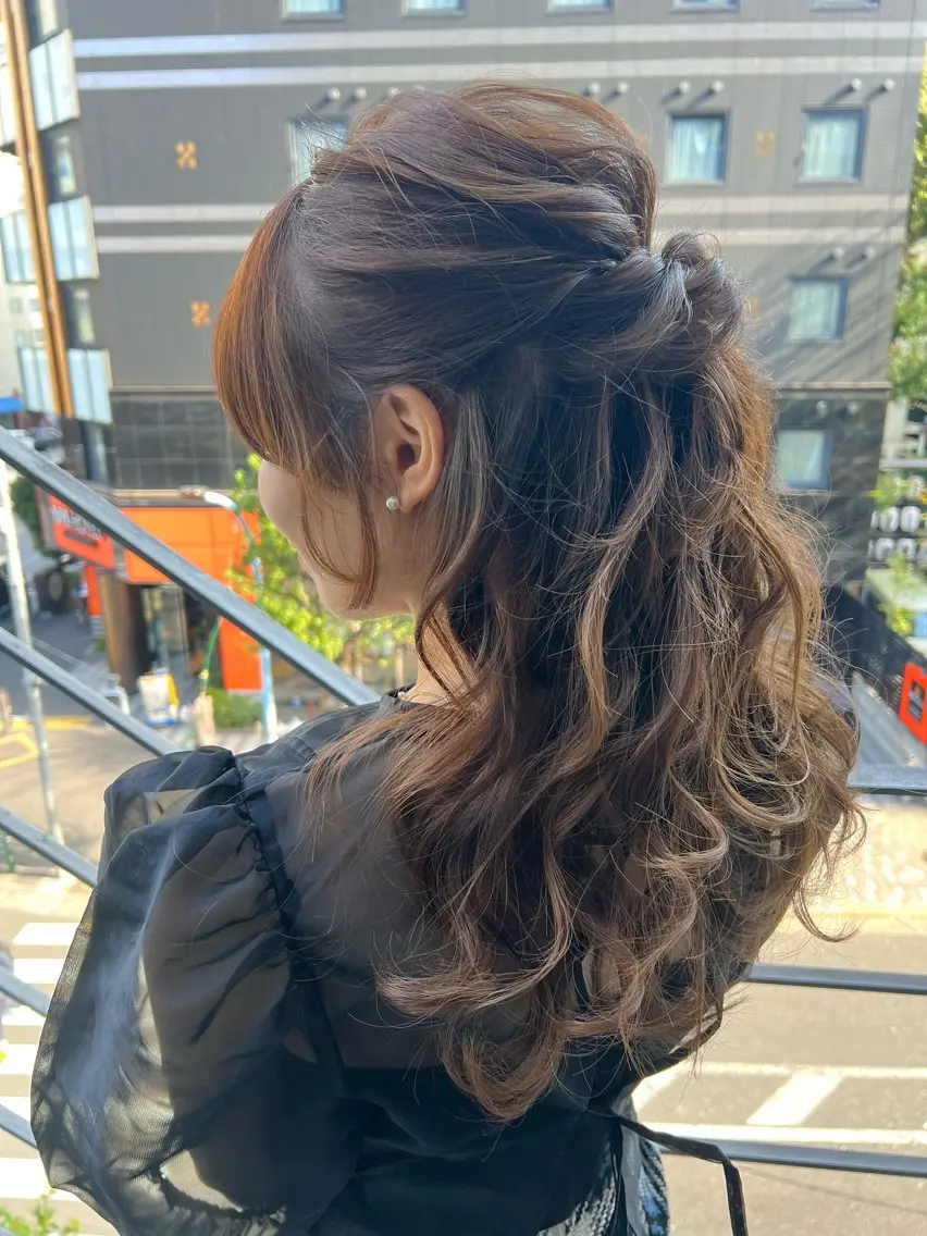 セミロング カラー ヘアアレンジ ハーフアップ ヘアセット ✨カチモリ✨レイヤー 韓国ヘア🇰🇷ゆいのヘアスタイル