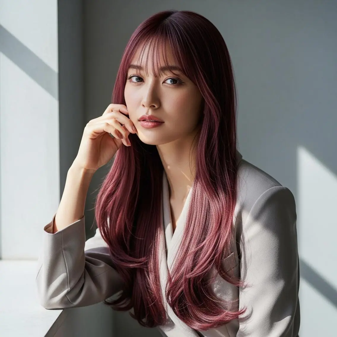 ロング カラー ロングレイヤー 透明感カラー レッドカラー 髪質改善 レイヤーカット ヘアカラー トリートメント ショートが上手い人/ 似合わせの達人/ロキのヘアスタイル