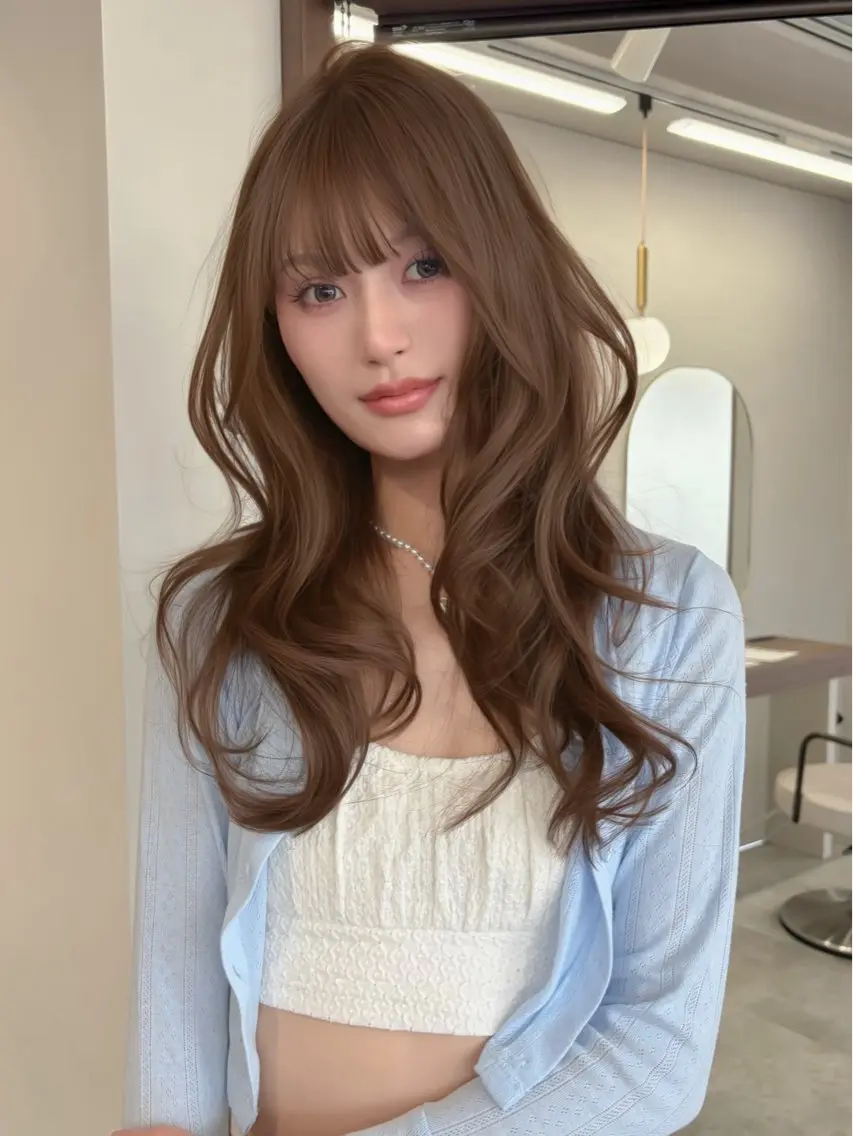 ロング カラー ベージュカラー ブラウンカラー ヘーゼル レイヤーカット カット ヘアカラー トリートメント 藤野 結衣のヘアスタイル