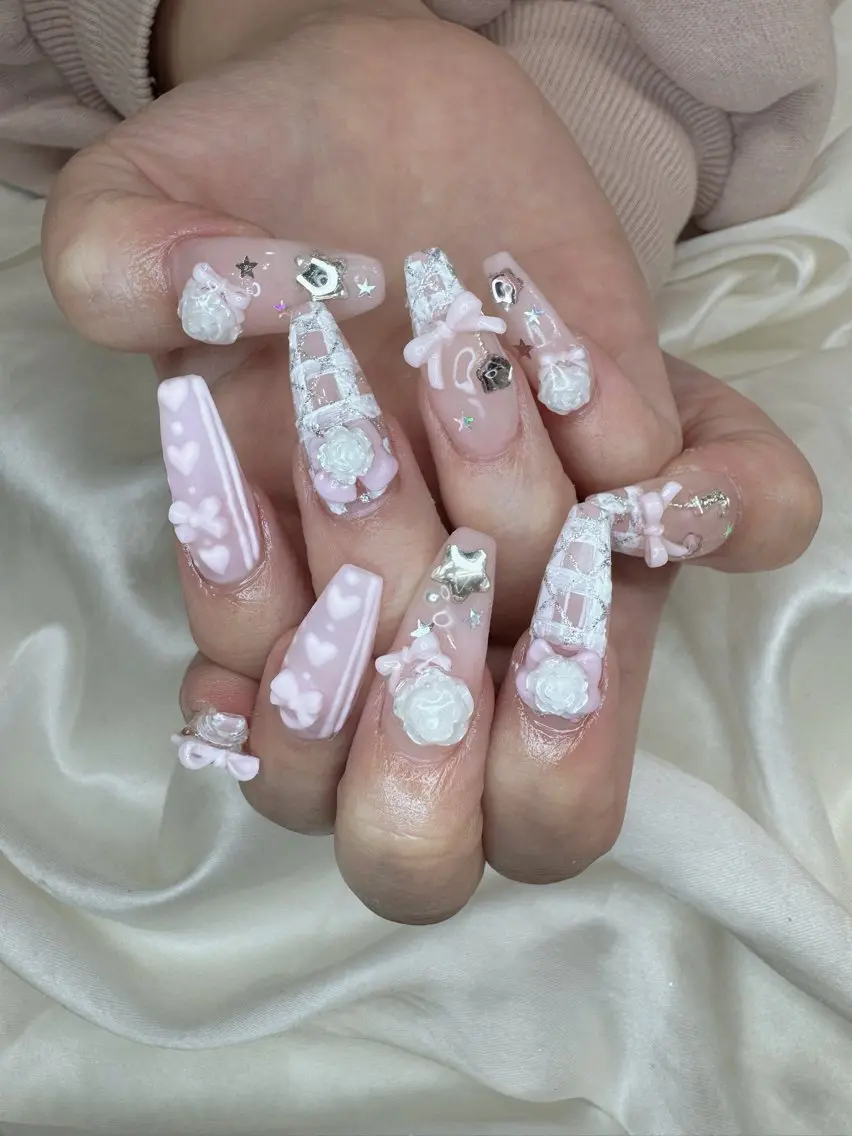 ネイル ロングネイル 持ち込み ピンク cherie nailのネイルデザイン