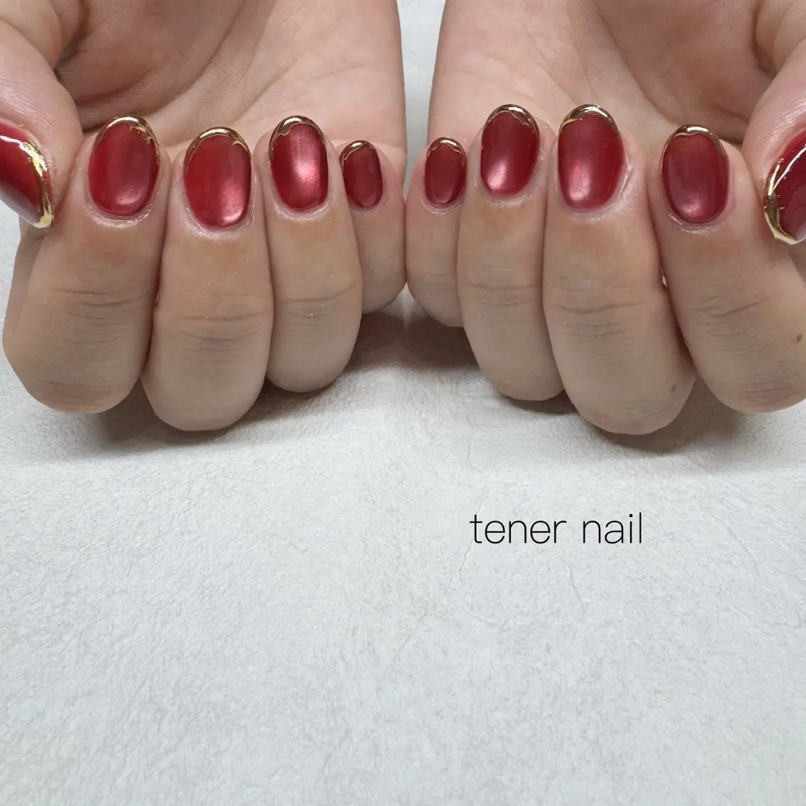 ネイル フレンチネイル マグネットネイル ミラーネイル 赤色 ハンドネイル テネルネイル tener nailのネイルデザイン