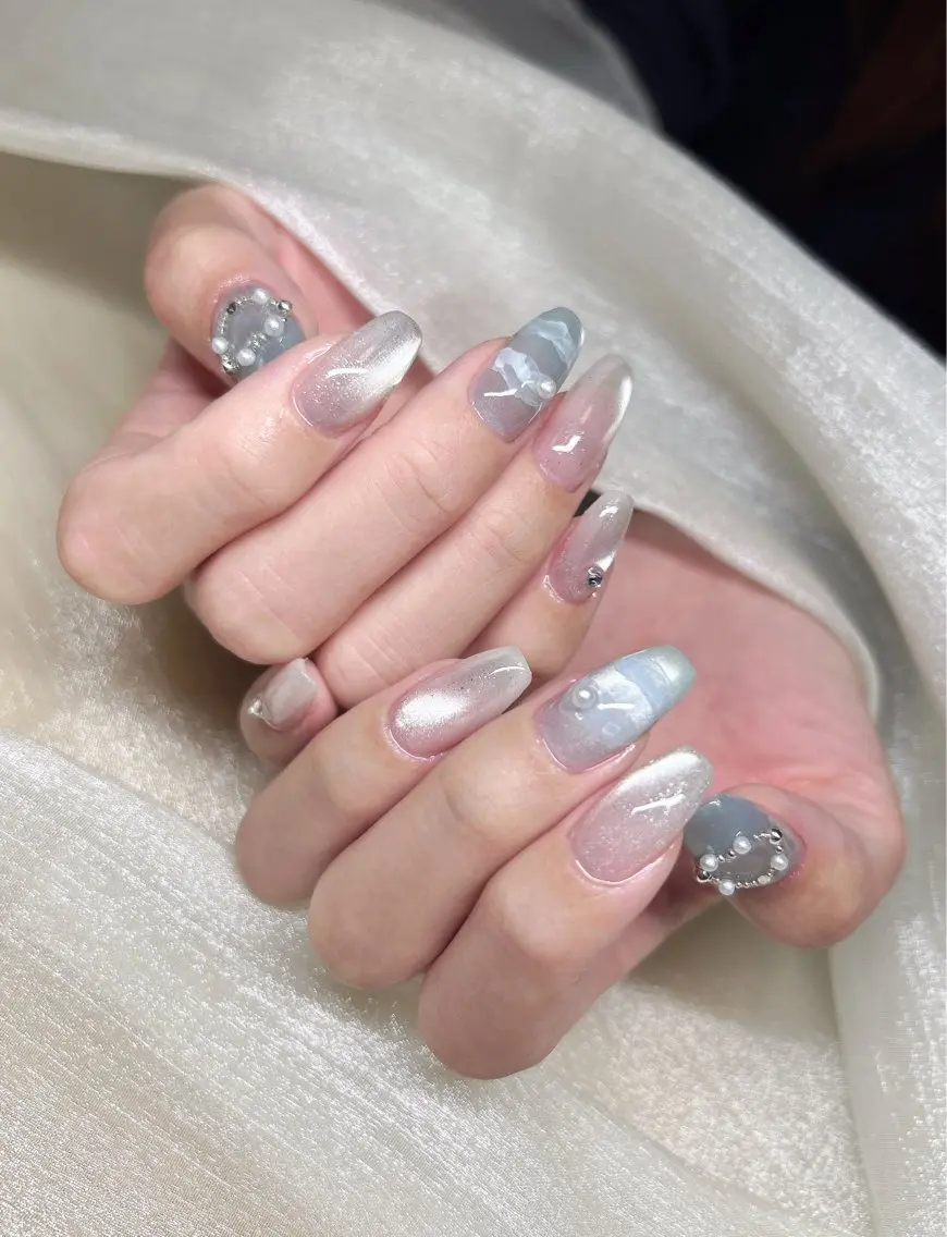 ネイル 水色 マグネットネイル 夏ネイル LUKA NAILのネイルデザイン