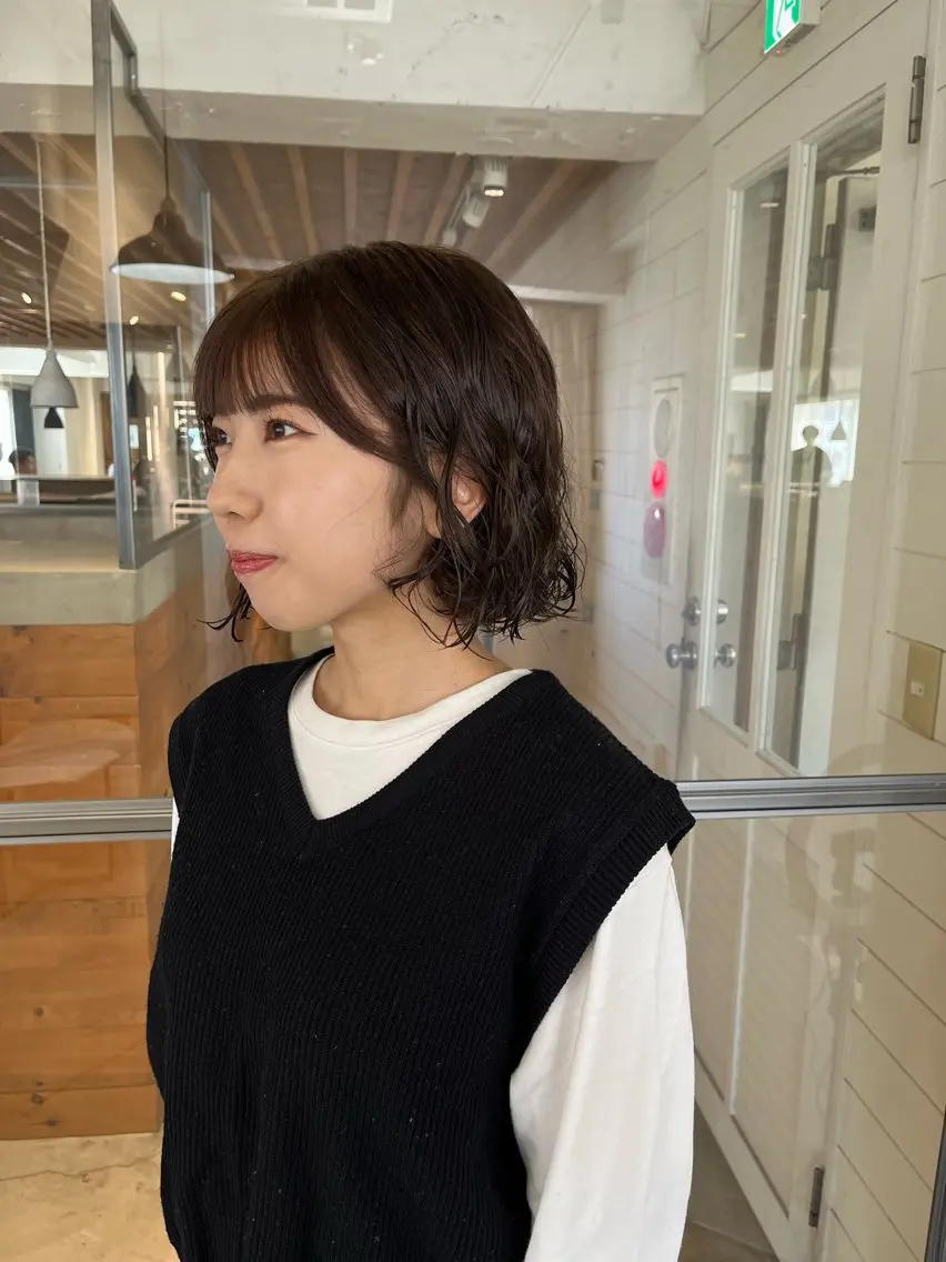 パーマ カット パーマ mino🌼🌈 ボブ/透明感カラーのヘアスタイル