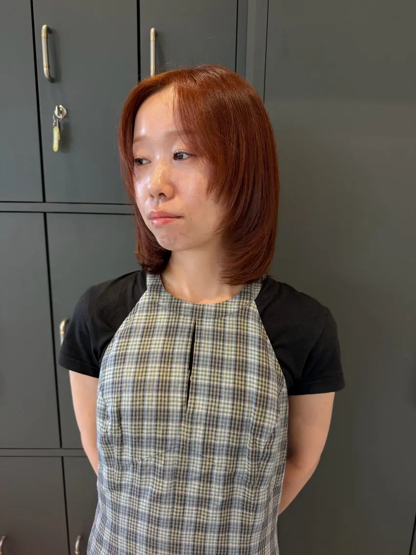 ミディアム オレンジブラウン 顔周りカット レイヤーカット カット ヘアカラー トリートメント maki💖艶髪/ レイヤー/髪質改善のヘアスタイル
