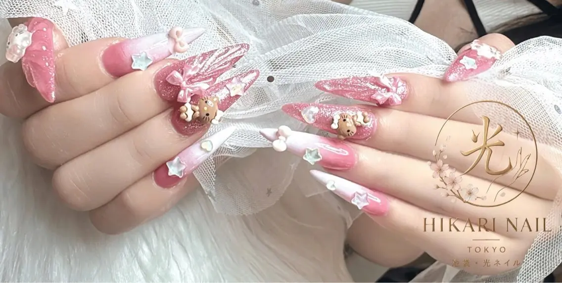 ネイル チークネイル 長さ出し フレンチネイル ガーリー ハロウィン ハンドネイル HikariNail Ikebukuroのネイルデザイン
