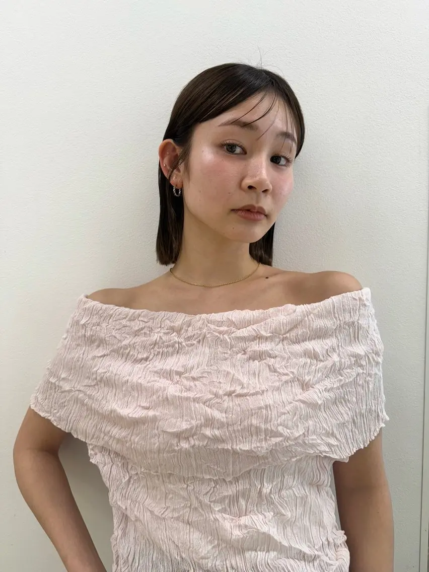 ミディアム ボブ くびれヘア ハイライト 髪質改善 韓国風ヘア カット ヘアカラー トリートメント 髪質改善/韓国/ ヘアセット/夏美のヘアスタイル