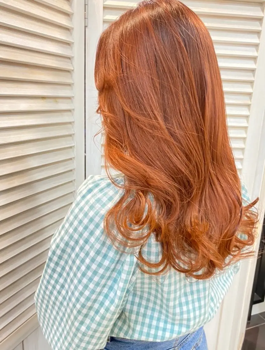 ロング カラー オレンジ ヘアカラー トリートメント erika /韓国ヘアのヘアスタイル