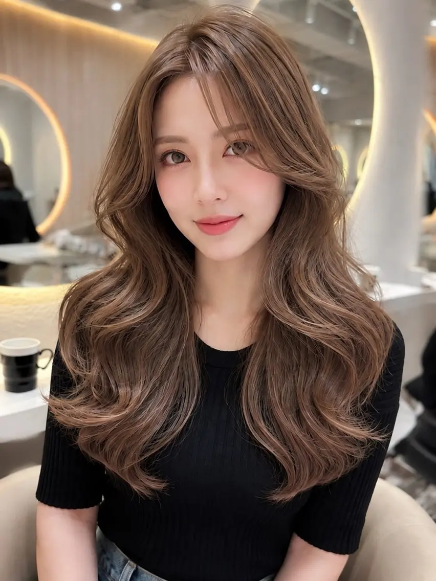 ロング カラー カット ヘアカラー トリートメント 韓国風ヘア✻透明感 カラー✻yukaのヘアスタイル