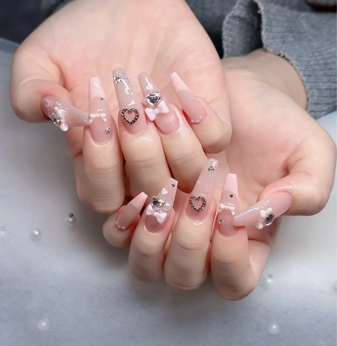 ネイル ハート キラキラネイル リボン ハンドネイル キノコ H.babynailのネイルデザイン