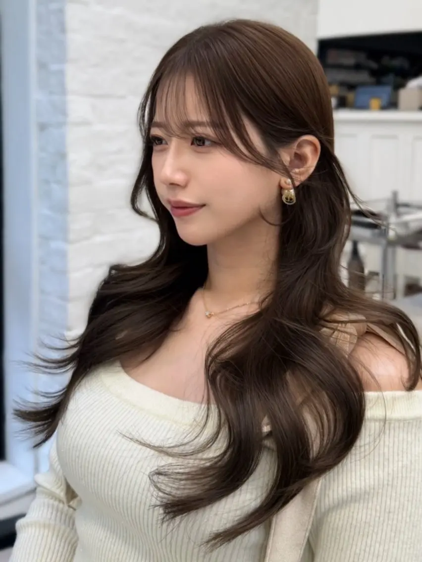 セミロング くびれヘア 顔周りカット 韓国風ヘア レイヤーカット シースルーバング カット ヘアカラー トリートメント ヘッドスパ ヘアセット 韓国ヘア×2way 🇰🇷和知拓郎のヘアスタイル