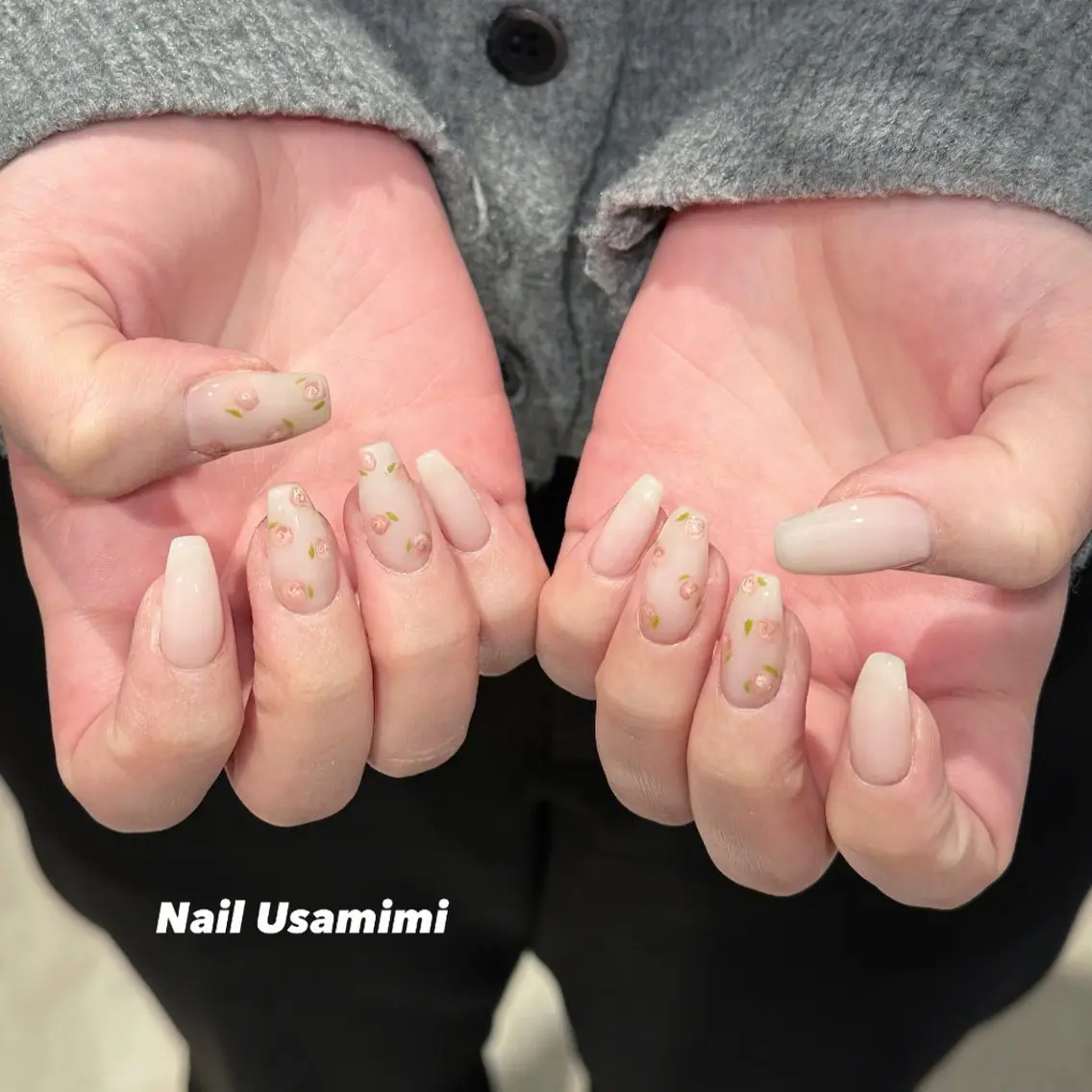 ネイル アートネイル ガーリー 春ネイル 本町NailUsaM imi MOMOKAのネイルデザイン