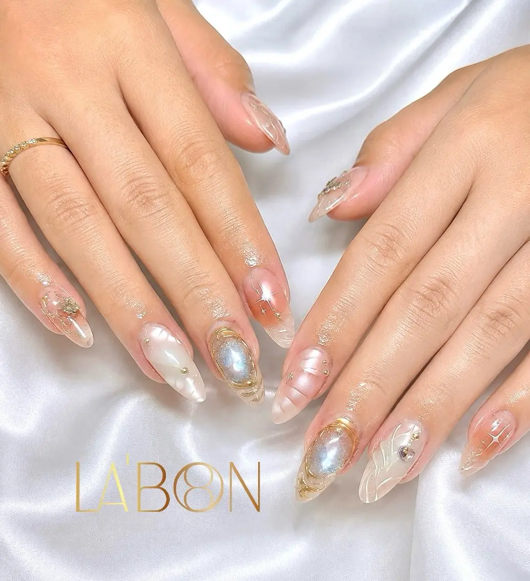 ネイル アートネイル ジェルネイル キラキラネイル 韓国ネイル ロングネイル Labon Nails Artのネイルデザイン