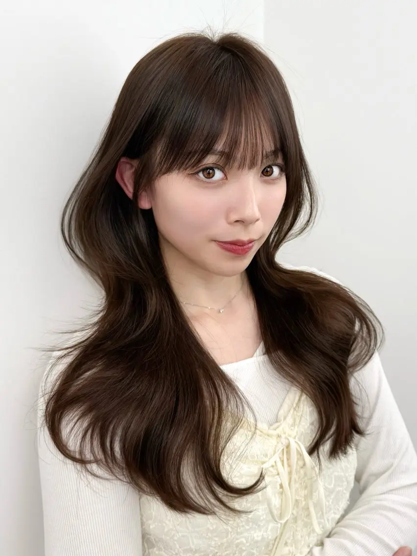 セミロング 韓国風ヘア レイヤーカット カット 割れない顔まわり× 小顔補正レイヤー難波のヘアスタイル