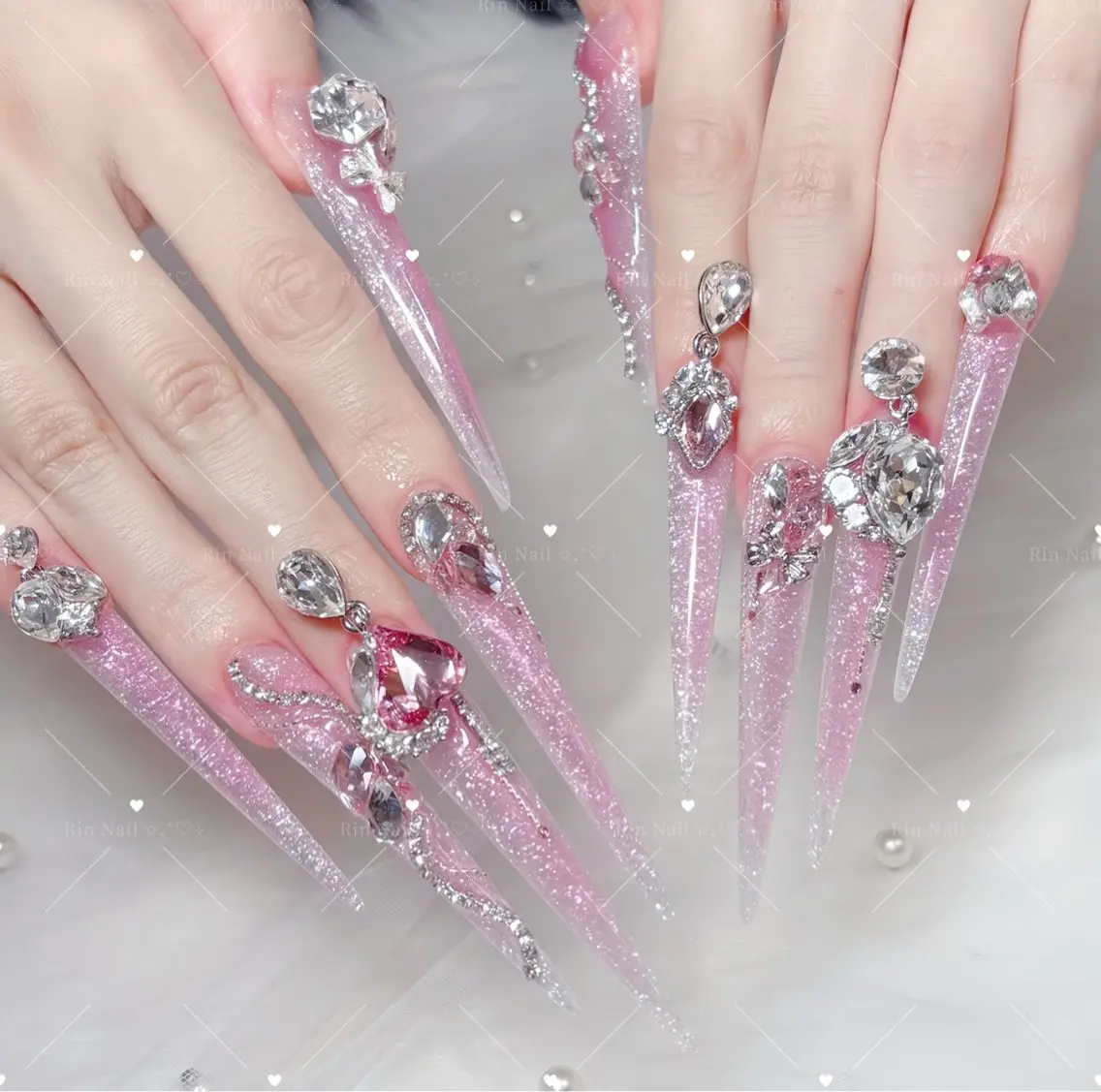 ネイル べっ甲ネイル ブルー 長さ出し フレンチネイル ジェルネイル ハンドネイル Rin Nail 新大久保店のネイルデザイン