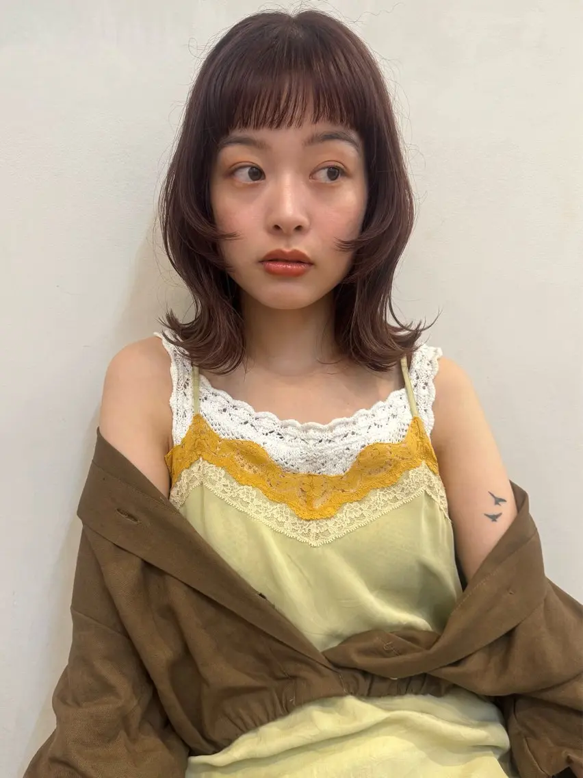 ミディアム カット ヘアカラー 顔周りカット/ 艶カラー🌼水谷のヘアスタイル
