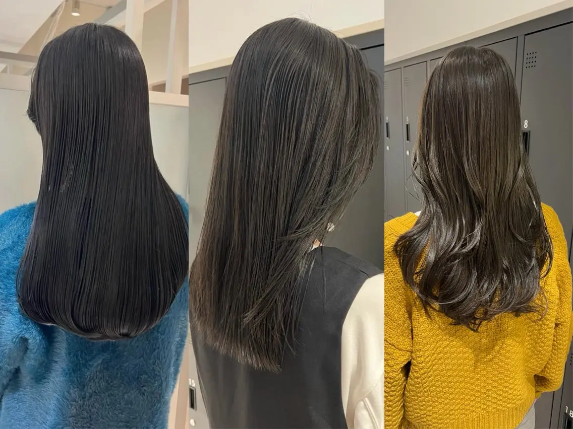 ロング カラー ヘアアレンジ カット ヘアカラー トリートメント 暗髪カラー🫐 おくだりんかのヘアスタイル
