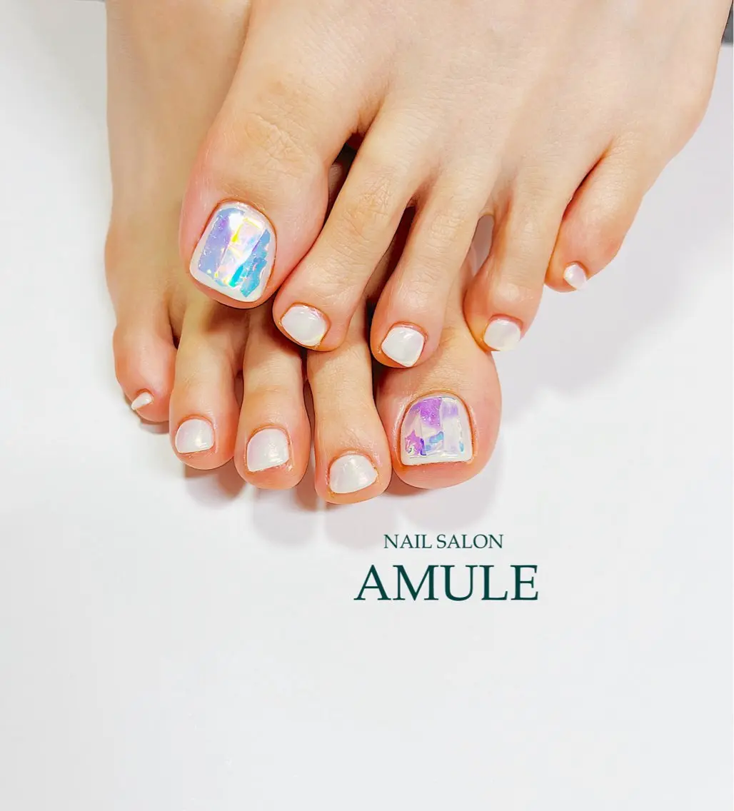 ネイル アートネイル オーロラネイル フットネイル ジェルネイル ミラーネイル NAILSALON AMULEのネイルデザイン