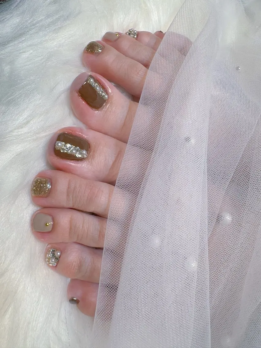 ネイル ブルー ブラウン フットネイル フットネイル Nail Salon K&Rのネイルデザイン