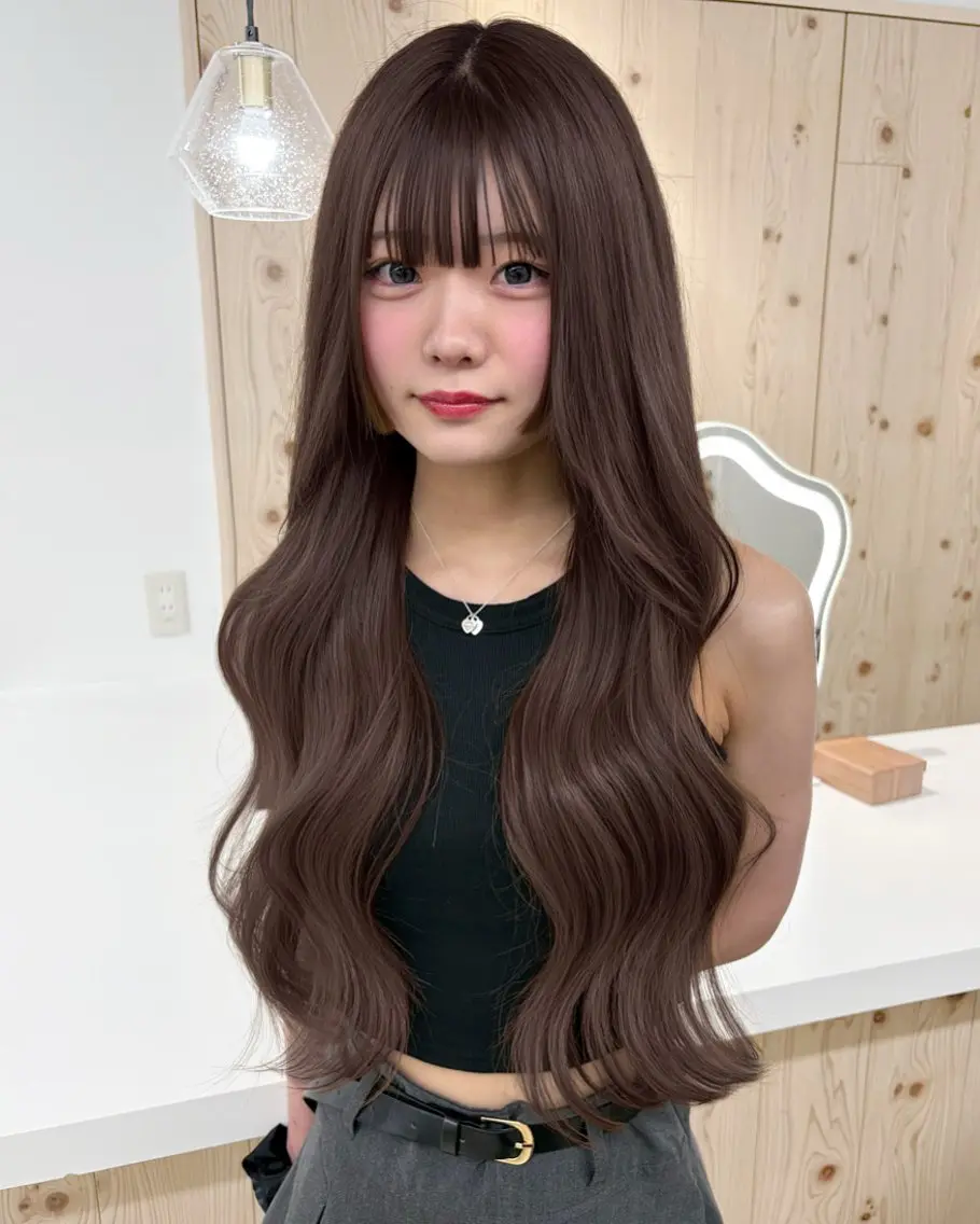 ロング カラー ヘアカラー トリートメント 新宿/韓国ヘア/ 髪質改善ストレートのヘアスタイル
