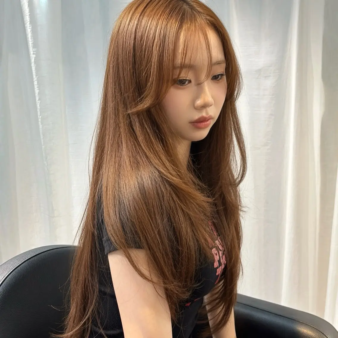 ロング カラー ベージュカラー 透明感カラー ミルキーベージュ ハッシュカット 韓国風ヘア カット ヘアカラー ゆうめ 透明感カラー /韓国風レイヤーのヘアスタイル