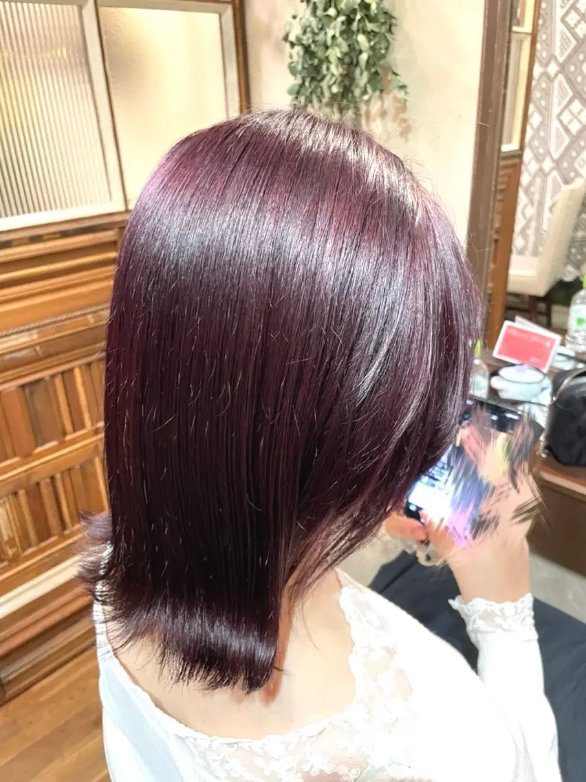 ミディアム カラー ブリーチ ブリーチなしカラー 渡邉 里葉のヘアスタイル