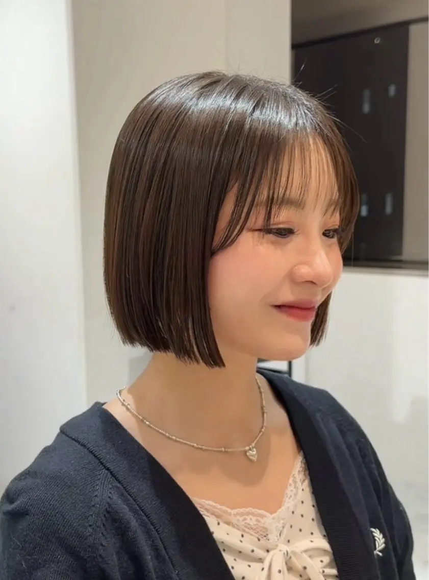 ミディアム カット 縮毛矯正 トリートメント けいし🐬ボブ 美髪縮毛矯正のヘアスタイル