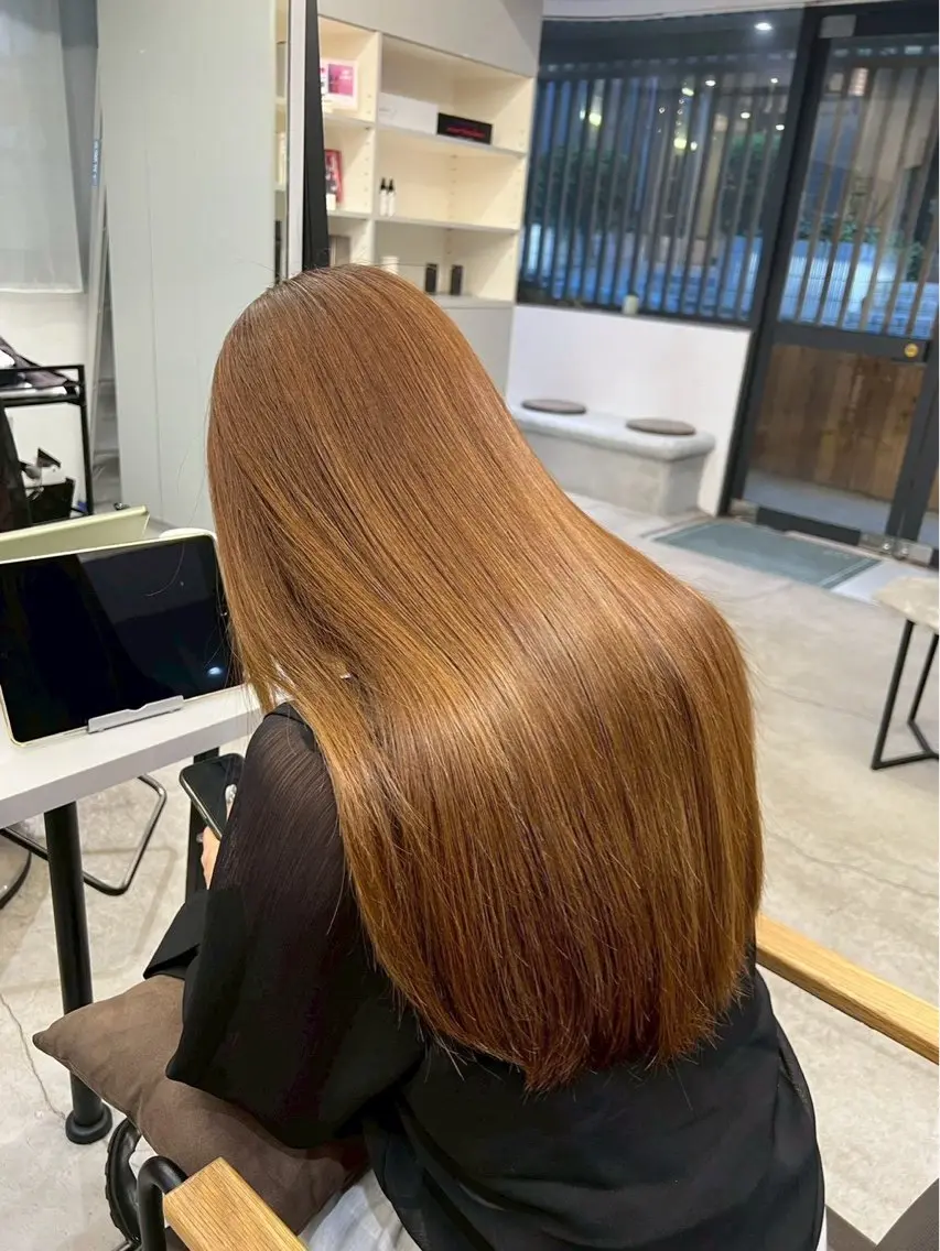 ロング パーマ 縮毛矯正 🍒モテ暖色カラー × うる艶✧ ゆなのヘアスタイル
