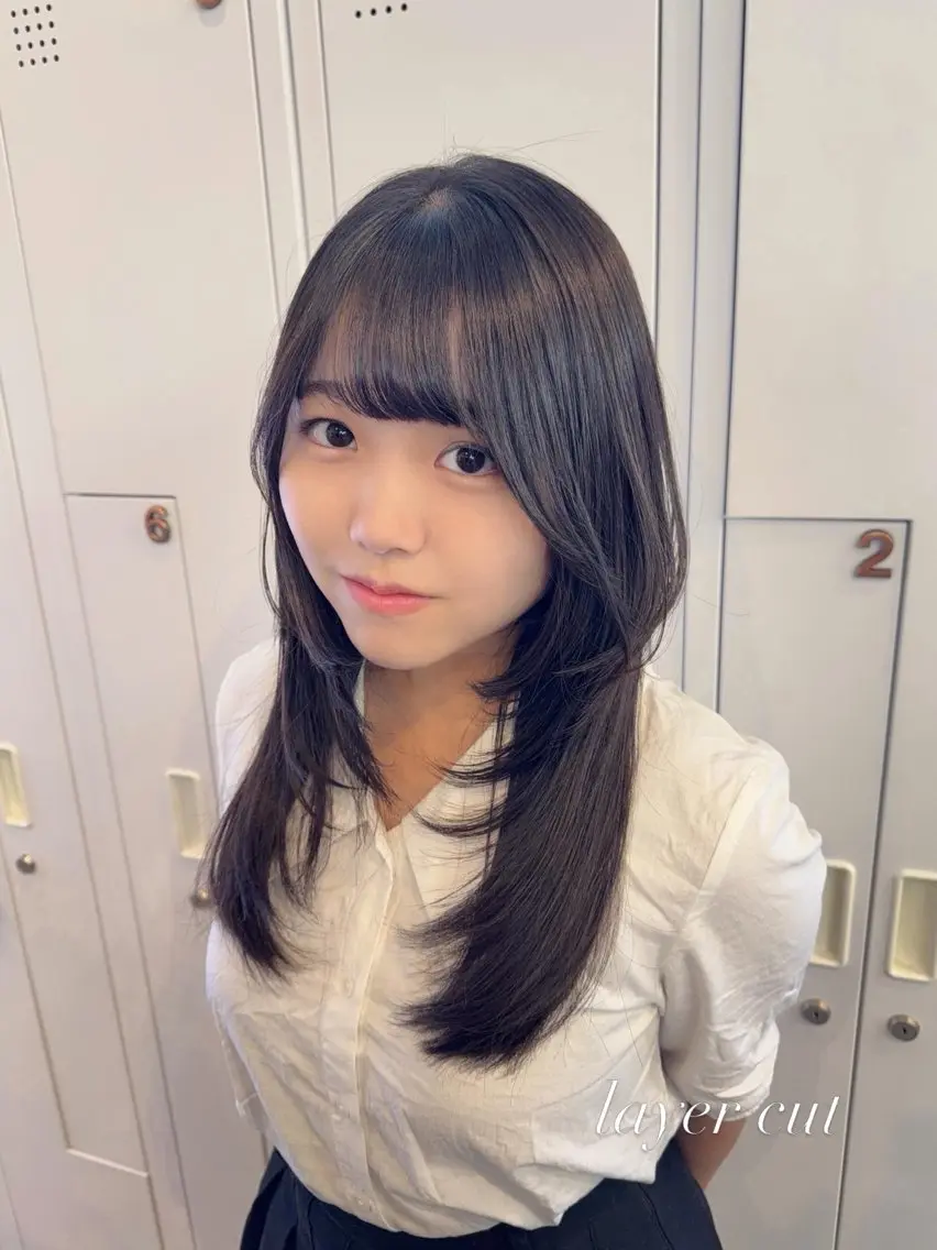 セミロング 顔周りカット ハッシュカット 韓国風ヘア レイヤーカット 小顔カット カット ヘアカラー トリートメント カノエ博多ミスト店 /luaのヘアスタイル