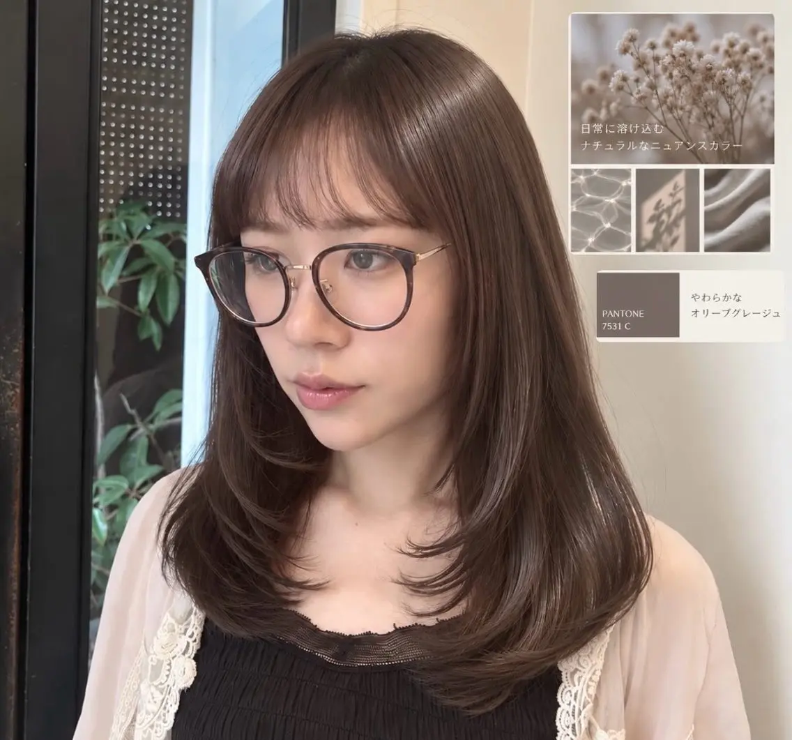 セミロング カラー 透明感カラー グレージュ オリーブグレージュ オリーブグレー オレンジ ヘアカラー トリートメント ヒナ/酸性ストレート /髪質改善のヘアスタイル