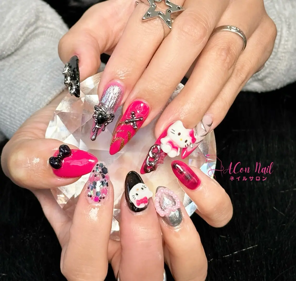 ネイル 桜ネイル 長さ出し フラワーネイル ジェルネイル マグネットネイル ハンドネイル ACon NailSalonのネイルデザイン