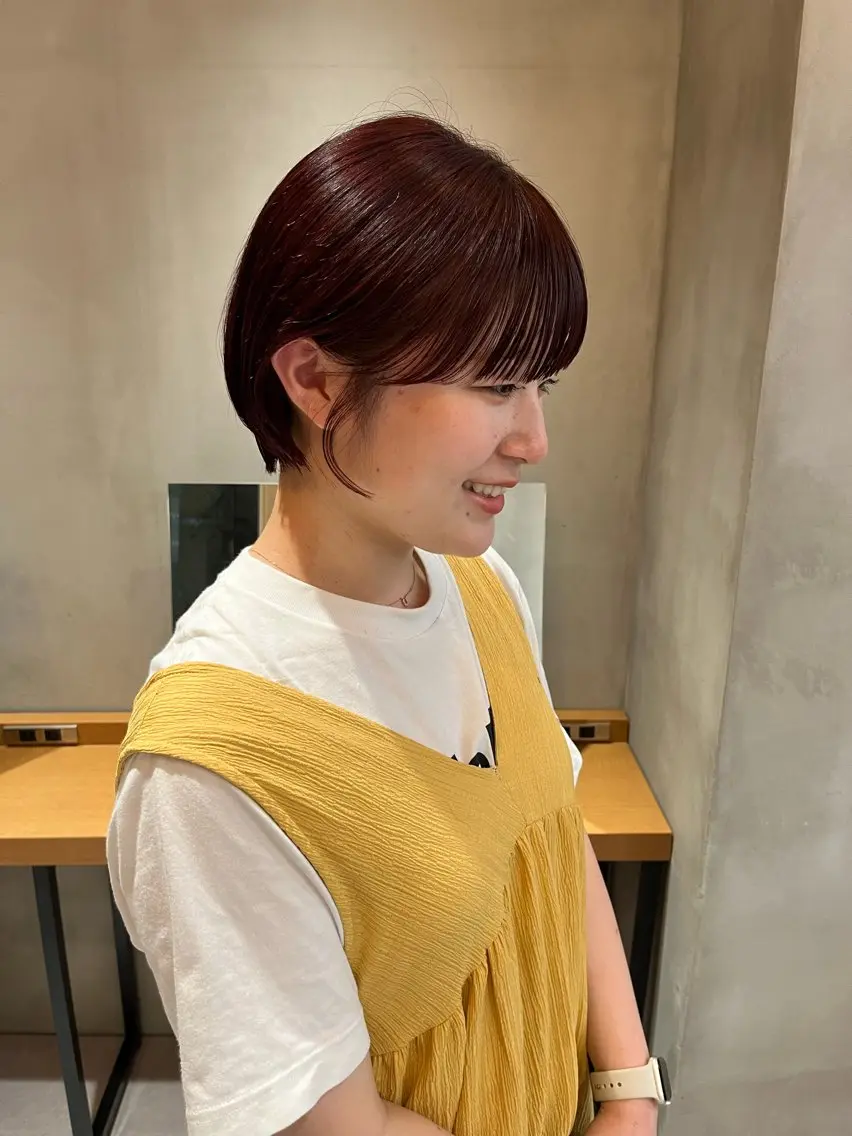 ミディアム カラー 縮毛矯正ボブ&顔まわ レイヤー♡TOMOEのヘアスタイル