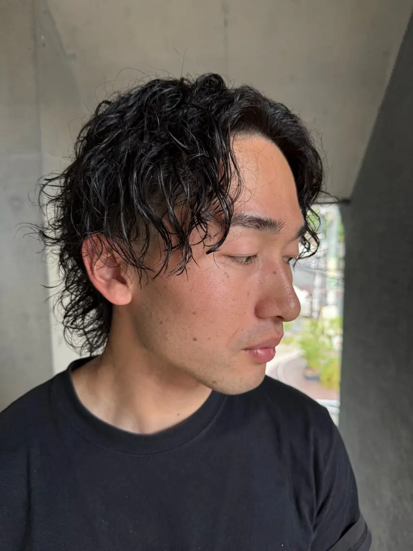 ショート カット パーマ 山影✨バレイヤージュ ハイライト✨メンズ◎のヘアスタイル