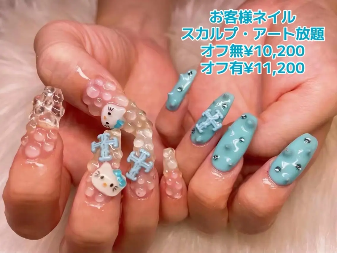 ネイル アートネイル ブルー クリアネイル フットネイル オフィスネイル ティーエヌ 金山駅東口店のネイルデザイン