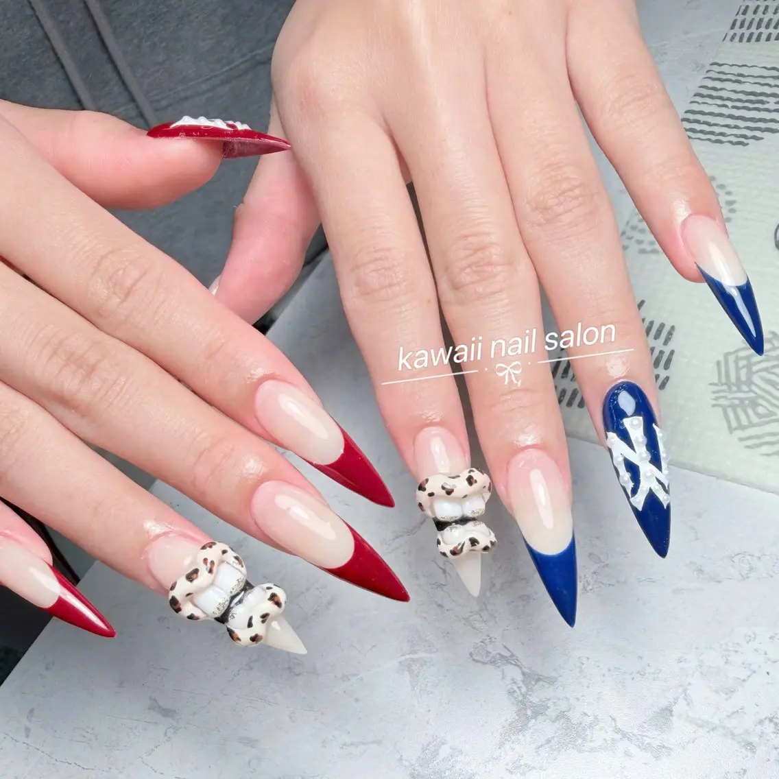 ネイル アニマル柄 長さ出し フレンチネイル グラデーション キラキラネイル Kawaii Nail Salonのネイルデザイン
