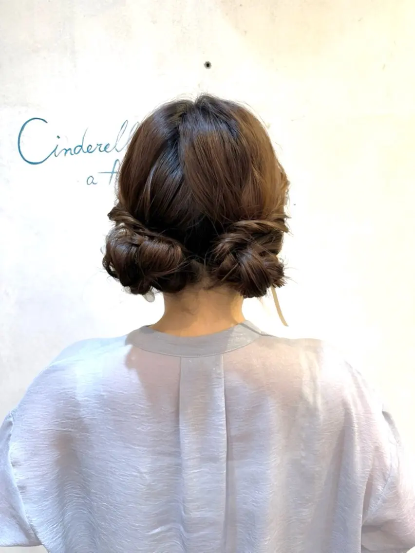 ミディアム ヘアアレンジ お団子ヘア 結婚式・ブライダル ヘアセット 伊藤 栄子のヘアスタイル