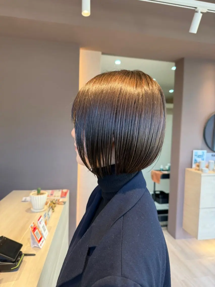 ミディアム カラー オリーブカラー ボブ 伸ばしかけ カット ヘアカラー トリートメント Lien.テラダ 各務原スタイリストのヘアスタイル