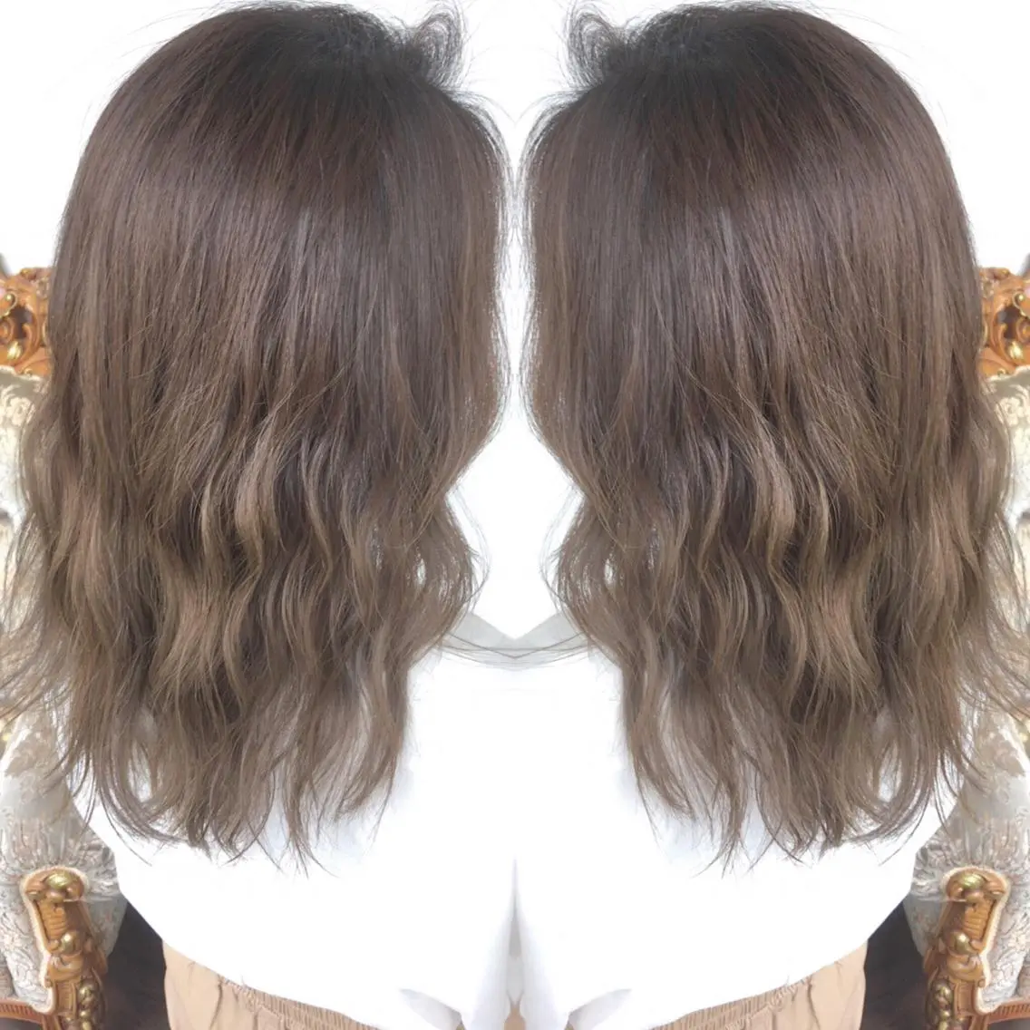 セミロング カラー パーマ ヘアアレンジ ベージュカラー エグチ アキラのヘアスタイル