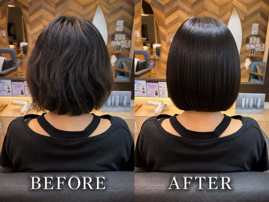 ミディアム カット ヘアカラー ボブカット艶髪 矯正濱川響太のヘアスタイル