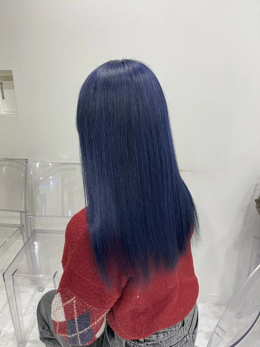 ロング カラー 黒髪 ブルーカラー ブルーブラック ダブルカラー ヘアカラー トリートメント ヘッドスパ ヘアセット ブリーチなし特化 美容師💖SAE💖のヘアスタイル